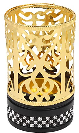 MEMORI Brûleur d'encens Bakhoor Calligraphie Porte-brûleur en résine métallique Base en Bois Brûleur d'encens Charbon (Mabkhara) Bureau Décoration Maison (Base Or et Noire)
