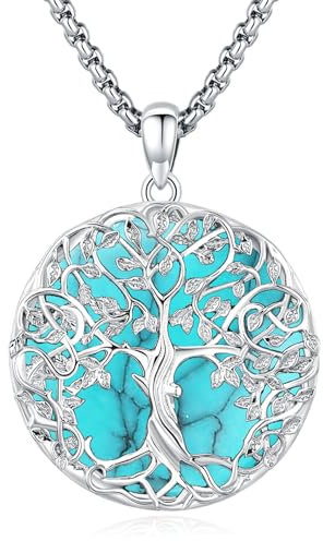 Eusense Baum des Lebens Anhänger Halskette 925 Sterling Silber mit Türkis Baum Leben Anhänger Halskette Schmuck Geschenk für Frauen Mädchen