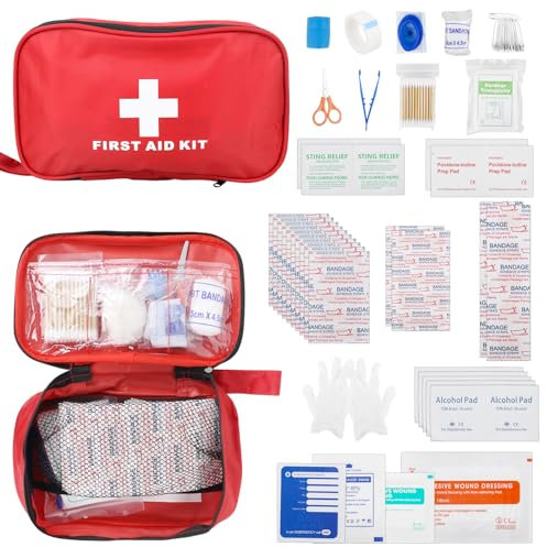 smtfcty Erste Hilfe Set, Mini Reiseapotheke 161 Teilig KFZ Verbandstasche Notfalltasche Notfallset für Auto Outdoor Fahrrad Zuhause Motorrad Arbeitsplatz Camping Wandern Notfall