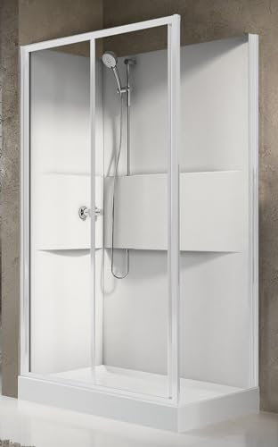 Novellini Media 2.0 2P Standard 120x80 cm Cabina Box Doccia Multifunzione Apertura 1 Anta Scorrevole Reversibile Miscelatore Termostatico Vetro Trasparente Profilo Bianco Ripiani Doccetta Alto 210 cm