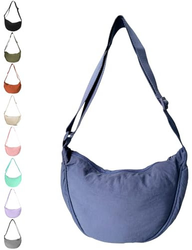 JENCVNL Damen Halbmond Tasche Nylon Crossbody Bag Damen Crossbody Moon Bag Crossbody Bag Halbmond Schultertasche mit verstellbarer Schultergurt (Blau)