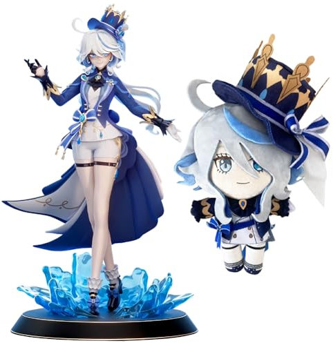 Zhongkaihua Focalors Figur 28 cm Stehend Modell, Furina 20 cm Plüsch Kissen, Anime PVC Statue Weihnachten Home Ornament Dekoration Geschenk für Fans