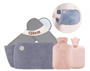 Wärmflaschengürtel Wärmflasche,Extra Langer 130cm Wärmeflaschen mit bezug und weichem Taillenbezug Wärmflasche für Nacken und Schulter,Rücken,Beine,Taillenwärmung (pink bottle)