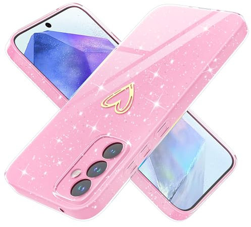 Yichxu Cover per Samsung Galaxy A55 5G Custodia Glitter TPU Silicone Brillantini con Protezione Fotocamera ​Motivo Cuore Sottile Morbid Antiurto Paraurti Protettiva Case per Samsung A55 5G, Rosa