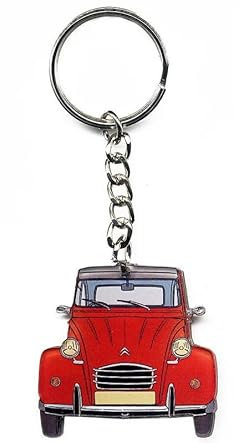 Porte-clés voiture ancienne 2 CV rouge