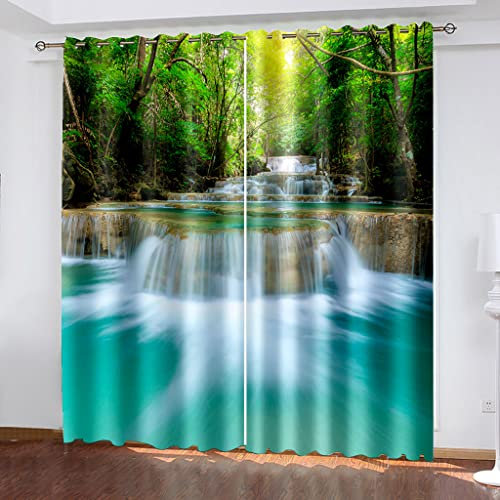 Gardinen Wohnzimmer Mit Ösen 3D Grüner Dschungelwasserfall Druck Muster Vorhang Blickdicht Für Kinderzimmer Schlafzimmer, Verdunklungsvorhänge 2Er Set, Schallschutz Thermovorhang 264X220Cm (Bxh)