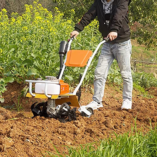 Petrol Tiller Rotavator Cultivator - Ideal Garden Tiller for Soil Loosening, 2.2kw Power Tillers with 4 Tiller Blades, 2 Stroke Petrol Engine, Cordless Lawn Scarifier