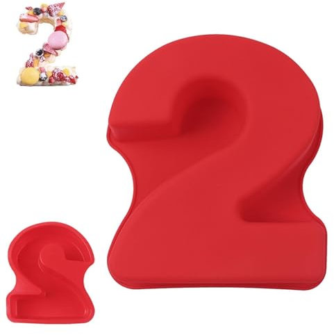 QEEYON 10 inch Large Silicone Number Cake Moulds, Number 2 Cake Tin Mould, Cake Pan Silicone Cake Tins for DIY Baking Birthday Wedding Anniversary, BPA Free, Non-Stick (Number 2)