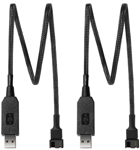 KUOQIY 2 PCS 50cm Full Speed 12V Voltage Step-Up USB to 3 Pin and 4 Pin PC Fan Sleeved Power Adapter Cable, USB to 3Pin / 4Pin PC Fan Cable, Braided