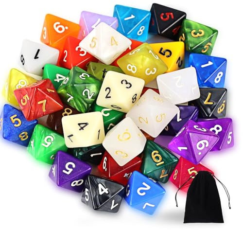 40 Pezzi Dadi Poliedrici Colorati, D8 8 Facce Dadi Poliedrici da Gioco Set con Borse Velluto,Dungeons And Dragons Set di Dadi da Giochi di Ruolo per Giochi da Tavolo e Educazione DND RPG MTG