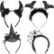 Funnlot 4 Stück Halloween Haarreif,Teufelshörner Haarreif,Fledermaus Haarreif,Hexenhut Haarreif Damen Schwarz Kopfschmuck für Halloween Karneval Fasching