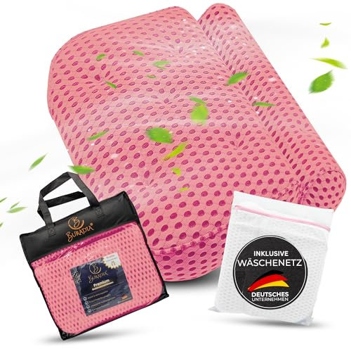 BURADIA Badewannenkissen inkl. Wäschenetz - Ultimativer Komfort und Entspannung mit neuester Air Mesh Technologie - Badekissen für Badewanne mit 7 starken Saugnäpfen - Nackenkissen/Kopfkissen (rosa)
