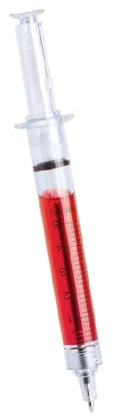 30 PEZZI Penna a sfera a forma di SIRINGA con liquido colorato | VARI COLORI | GADGET o BOMBONIERA per laurea o feste ricordino (Liquido Rosso)