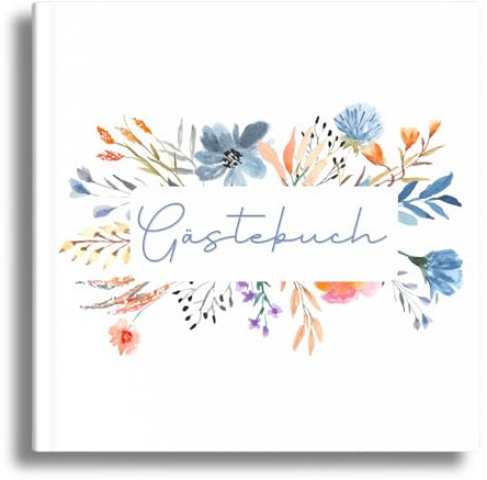 Gästebuch mit Wildblumen Motiv - Format 21 x 21cm - 72 blanko Innenseiten - für Hochzeit, Taufe, Geburtstag, Konfirmation