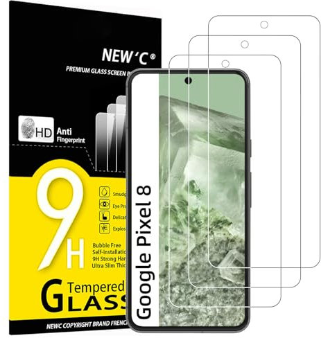 NEW'C Lot de 3, Verre Trempé pour Google Pixel 8, Film Protection écran - Anti Rayures - sans Bulles d'air -Ultra Résistant (0,33mm HD Ultra Transparent) Dureté 9H Glass