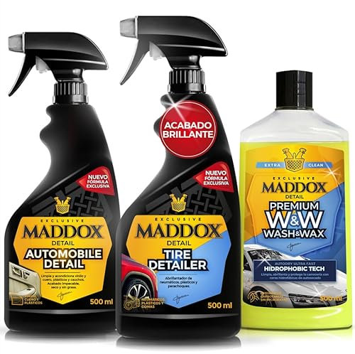 Maddox Detail - Kit Limpieza Coche Profesional 3 en 1 con Champú Para Coches, Limpieza De Llantas, Renovador Plasticos Exteriores y Limpiador Salpicadero Coche | Limpieza Coche Integral