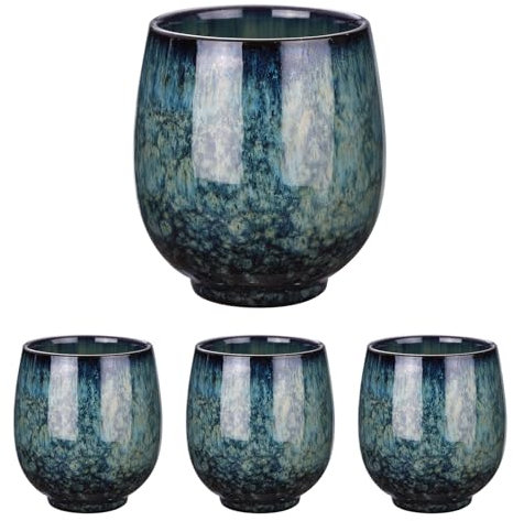 sourcing map Lot de 4 tasses à thé chinoises en céramique 153,4 g traditionnelles Gong Fu sans poignée pour maté, thé, café, vin, boissons, bleu saphir