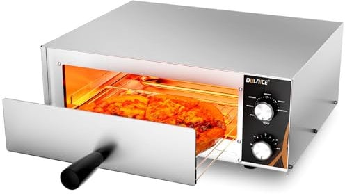DULNICE Kommerzieller Pizzaofen1500W, Pizzaofen Elektrisch Edelstahl mit 30-Minuten-Timer,Temperaturkontrolle 50-300°C für Backen im Restaurant, zu Hause, Pizza Ofen
