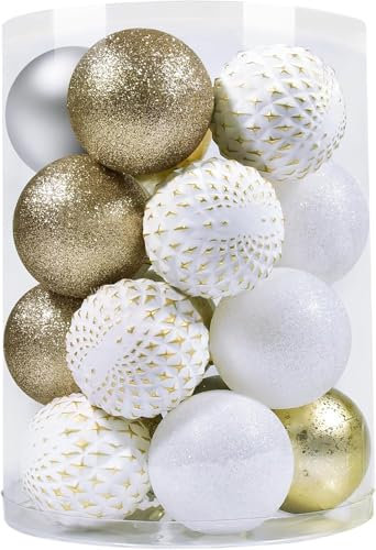 Beinhome Weihnachtskugeln 20 TLG.8cm Christbaumkugeln Weihnachtsbaumschmuck Mit Schlüsselband Bruchsicher Plastik Weihnachten Deko mit Anhänger für Party Weihnachtsdeko Weiß Silber Gold