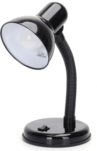 Glowster Lámpara de mesa metálica E27, diseño moderno, sin bombilla incluida, ideal para iluminación ambiental y decoración de espacios.