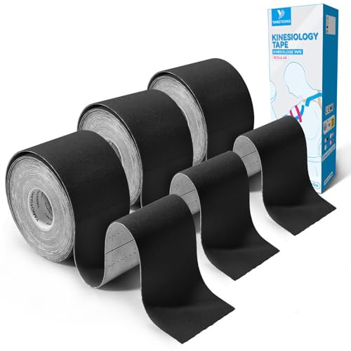YANGTSUNG Ruban kinésiologique, Bande de kinésiologie de sport pour les muscles Soutien, 5 m x 5 cm, 3 rouleaux, Bande de Kinésiologie imperméable Elastique pour Soulager la douleur