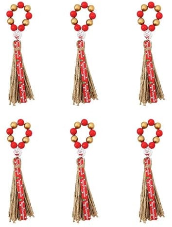 Serviettenringe aus Holz, Weihnachts-Serviettenringe mit Quaste für Weihnachten, Esstisch, Hochzeit, Urlaub, Party, 6 Stück