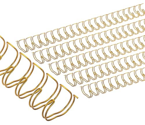 PATIKIL 16mm (5/8) Drahtbinderücken Doppelring-Drahtbinderücken, 50 Stück Metall-Doppelring-Bindespiralen 140 Blatt Kapazität 2:1 Teilung 21 Ring-Bindespiralen, Goldfarben