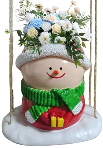 Pot de fleurs de Noël en forme de bonhomme de neige, pot de fleurs festif et balançoire en forme de bonhomme de neige - Pot de fleurs à balancer - 14,1 x 10,5 x 11 cm - Pour balcon, espace de travail,