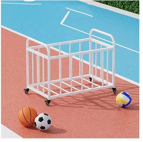 Home Gym Storage Rack with Lockable Large Capacity Rolling Outdoor Basketball Storage Cart Metal Vertical Organizer Holder for Sports Equipment in Garage or Home Gym