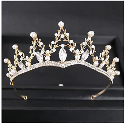 HAODUOO Silber Farbe Kristall Krone Frauen Braut Hochzeit Strass Prinzessin Diadem Tiara Haar Schmuck Zubehör Kopfschmuck(Gold)