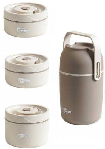 Portable Insulated Lunch Box，3-Layer Stackable Leak Proof Insulated Food Container,Thermos Food containers for hot Food， Essential for Work, School, Camping and Picnics (Dark Brown)