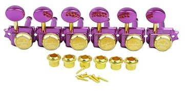 Guyker 6 Inline Vintage Gitarren-Sperr-Saitenstimmer – Sperrende Stimmwirbel Mechanikköpfe Ersatzteile für elektrische, Folk- oder Akustikgitarren im ST-TL-Stil – GK55SP, Pink+Gold