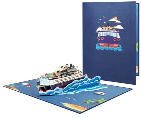 Koboko Pop Up Karte Urlaub, Kreuzfahrtschiff Karte, Pop-Up Karte Reise, 3D Schiff Geburtstag Geschenke, für Gutschein Kreuzfahrt, Schiffsreise oder Urlaub, Schiff Reisegutschein zum Geburtstag