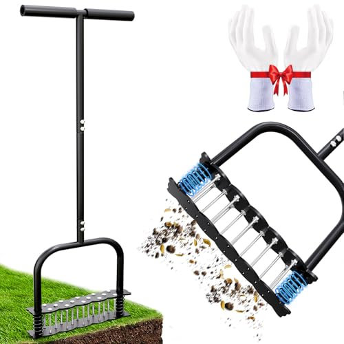 Rasenlüfter Metall, Frühling Rasenbelüfter für Garten mit 14 Eisenspikes, Manuelle Tragbar Rasenspecht, Rasenbelüfter für Verdichteten Boden, Bodenbelüftung und Rasenpflege (1 Stück)