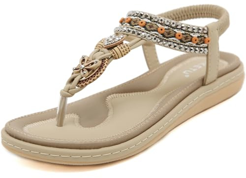 ZDQ Sandales Femme Été Confortable Elégant Plate Chaussures Beige 41 EU