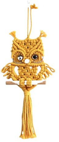 YKAFADE Makramee Eule Wandbehang,Handgewebter Eulenkunst Wanddekoration Wandbehang Dekor gewebt Wandteppich Böhmische Tapisserie Boho Deko Ornamente für Zuhause Schlafzimmer Wohnzimmer,Gelb