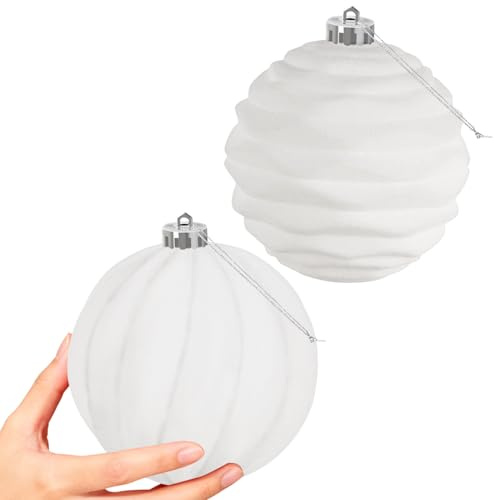 Miaikoe 2 PCS Große Samt Weihnachtskugeln Ornamente zerstörungsdicht hängend Set für Weihnachtsbaum Feiertagsparty Dekorationen (weiß, 15 cm)