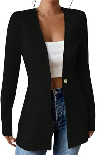 RLEHJN Blazer Damen Elegant Leinenblazer Business Sakko Revers Anzugjacke Sommerjacke Leicht Tailliert Einfarbiger Slim Fit Business Casual Outfits Für Die Arbeit Longblazer Damen Elegant Sommer