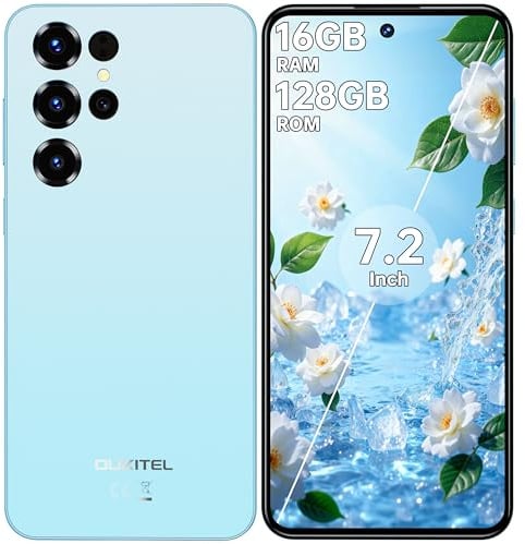 OUKITEL C68 Smartphone Ohne Vertrag Android 15-7,2 Zoll Display Handy Günstig 16GB+128GB /1TB, 6000mAh Akku Handy Ohne Vertrag, 64MP+8MP Kamera, Dual SIM Face ID/Fingerabdruck/OTG/GPS, Blau