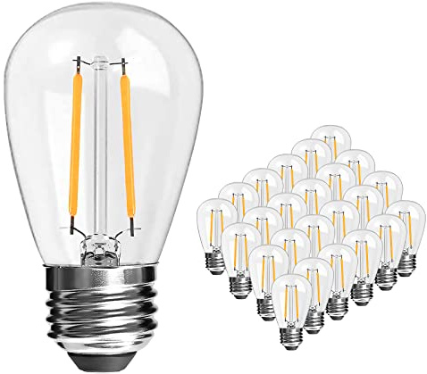 Spacelumen bombillas LED S14 de 2W luz calida 20w casquillo E27 Lote de 25 | y carcasa de cristal, impermeables bombillas led de 2700 K (blanco cálido) para guirnaldas de exterior