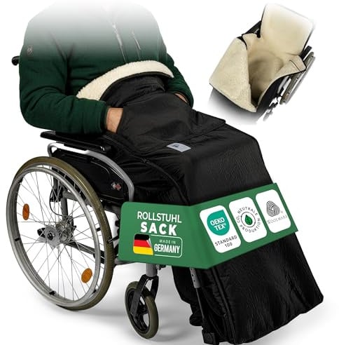 NOVALIV Schurwoll Rollstuhlsack Größe 2 – Schlupfsack Rollstuhl mit 100% Schurwolle – wasserabweisender Winter Fußsack Umfang ca. 170 cm Länge 150 cm – Komfort Beinsack für Rollstuhlfahrer
