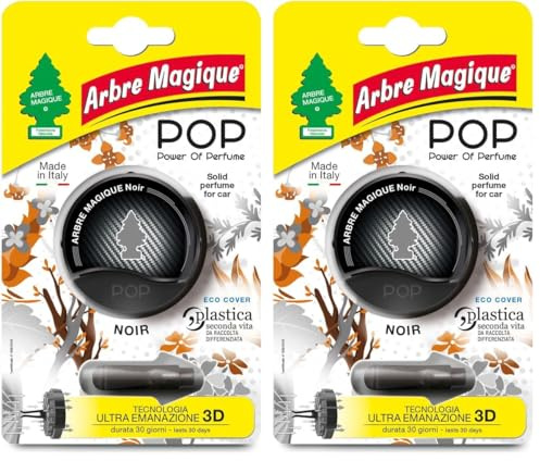 Arbre Magique POP, Profumatore Auto Solido, Fragranza Noir, Profumazione Dinamica e Sportiva, Durata Fino a 30 Giorni, Design Italiano, Confezione da 2 Pezzo