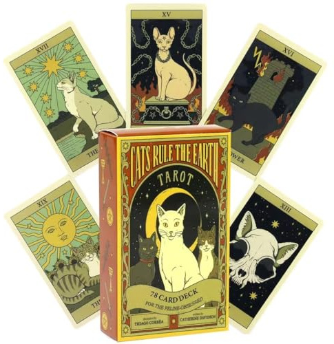 CFEWV Tarot para Principiantes, Cartas de Tarot con Tema Felino, Mazo de Cartas para Adivinación y Juego, Ideal para Aprendizaje y Entretenimiento, Diseño Único