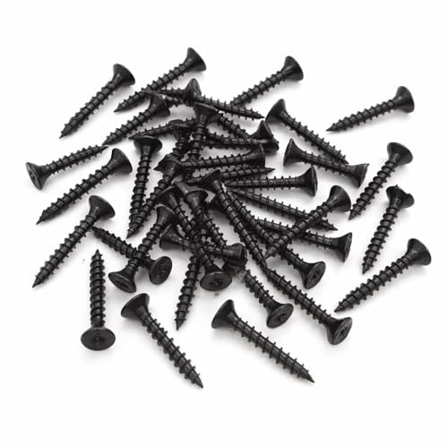 50 Pcs Black Wood Screws, 3.5mm x 25mm, Double Countersunk Phillips Head Multi-Purpose Screws for Wood Drywall Plasterboard Organic Materials