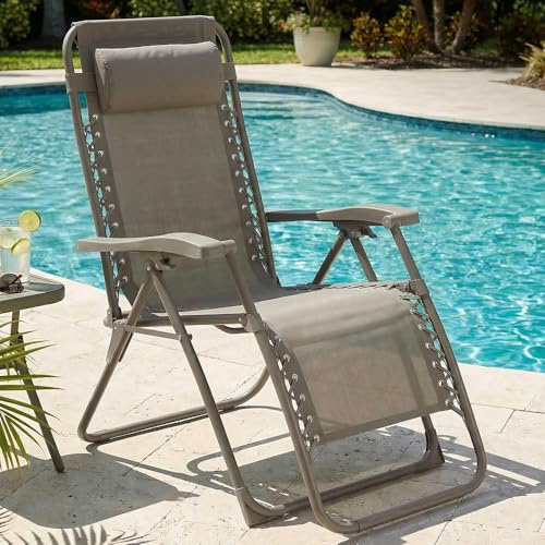CASABEL Zero Gravity Liegestuhl klappbar, Verstellbarer Relax Sessel für Garten, Balkon oder Camping, mit Stahlrahmen und strapazierfähigem Textilene‑Gewebe, Taupe