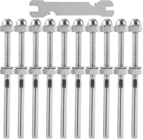 FENICAL Kit de 10 Tendeurs Câble Inoxydable 1/8 Terminal Fileté pour Garde-corps, Acier Inox Marine, Supporte Installations sur Poteaux Acier ou Aluminium, pour Balustrades Extérieures