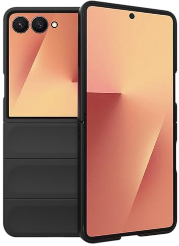 Techsuit für Samsung Galaxy Z Flip7 Hülle mit Stoßfest, Erhöhte Kanten, Kameraschutz, Anti Fingerabdruck, Kratzfest, Weiches Samtfutter, Magic Shield, PC TPU Hybrid, Schwarz