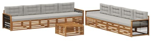 vidaXL Outdoor-Sofagarnitur mit Kissen 9 pcs Natürlich und Hellgrau, Garten Lounge Set, modernes Akazienholz Sofa, wetterfeste Möbel, Bequeme Terrassen Sitzgelegenheit