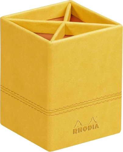 Rhodia 318916C Stifteköcher (8 x 8 x 11 cm, praktisch und strapazierfähig, Kunstleder, elegant, ideal für Ihr Büro) 1 Stück, gelb