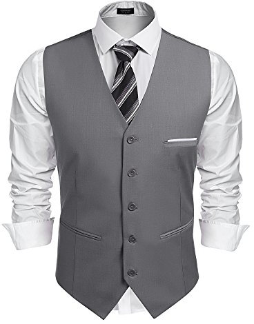 COOFANDY Herren Anzugweste Weste V-ausschnitt ärmellose Hochzeit Business Elegant Herrenweste Anzug(Grau,XL)
